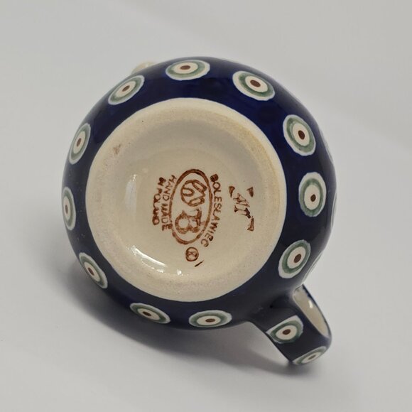 Polish Boleslawiec Mini Creamer Pitcher Hand Made Peacock Eye Pattern Stoneware - Picture 10 of 12